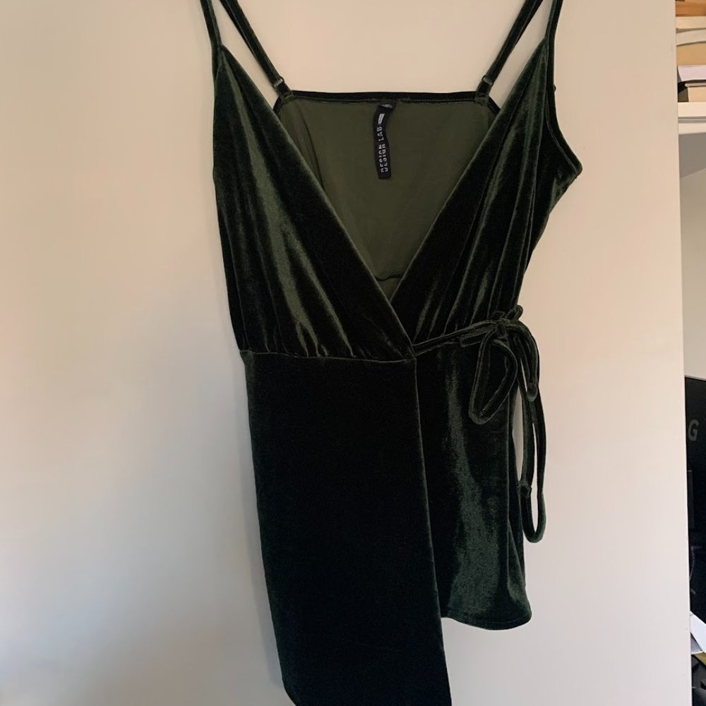 Design Lab Green Velvet Wrap Top
